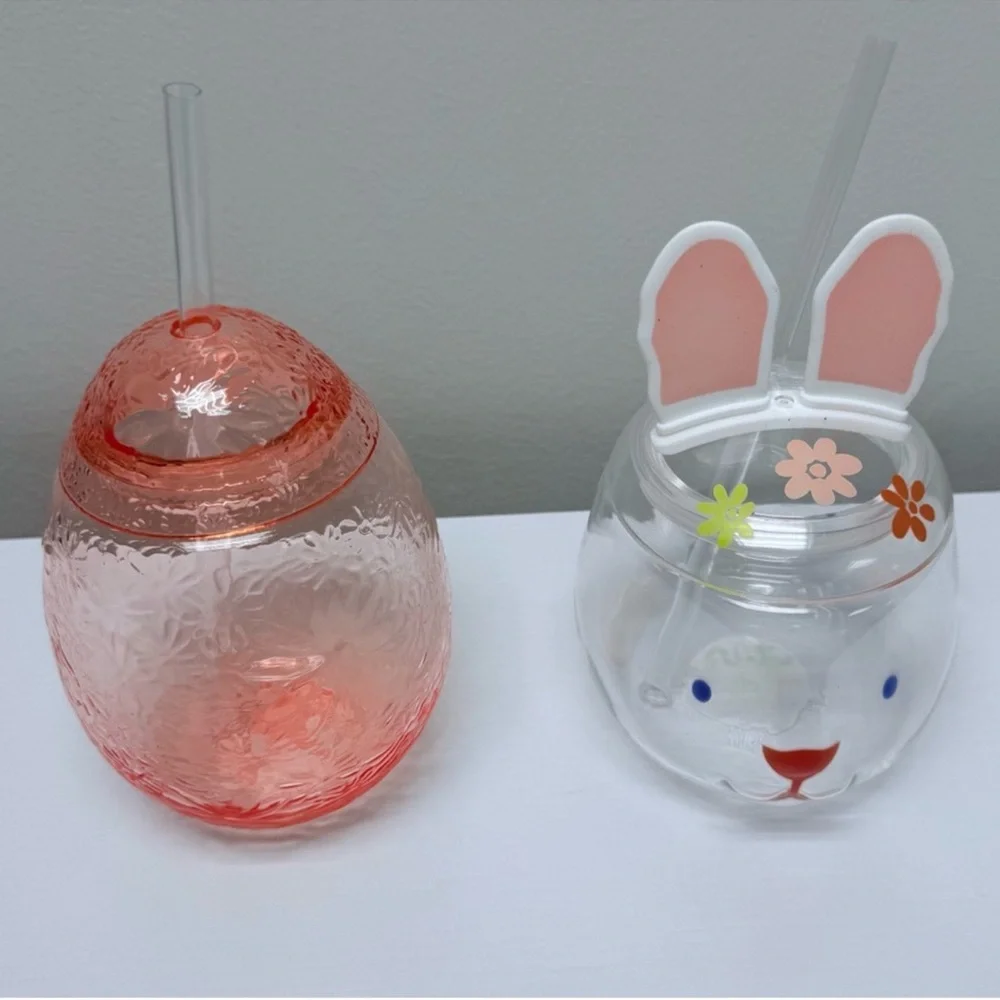 New Target Bullseye Set of 2 Easter Spring Drinkware w/ Straw, Bunny & Egg Shape
